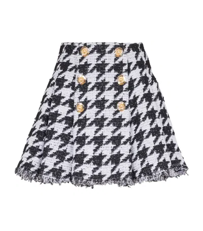 Balmain Knee Length Skirt Houndstooth Pattern In Black