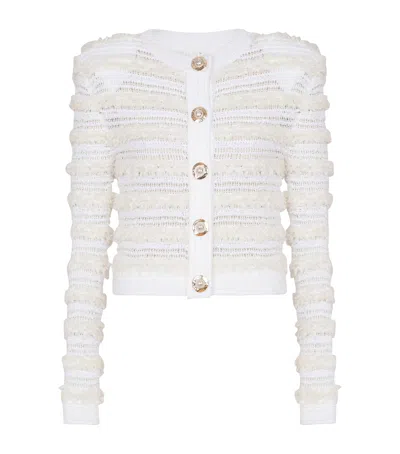 Balmain Tweed Knit Cardigan Featuring Shoulder Pads In Multi