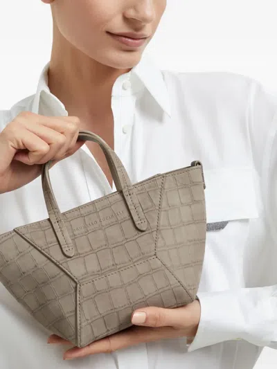 Brunello Cucinelli Croc-embossed Leather Duo Mini Bag