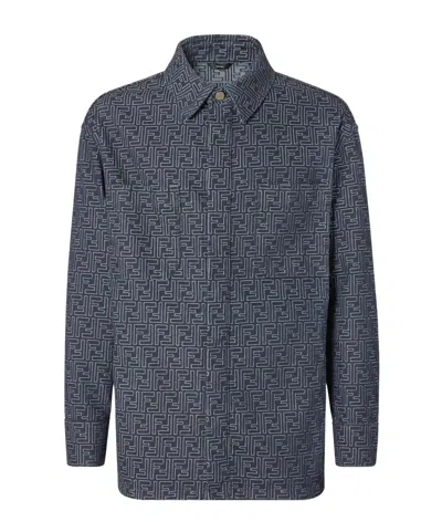 Fendi Giubbino In Denim Ricamato Uomo In Blue