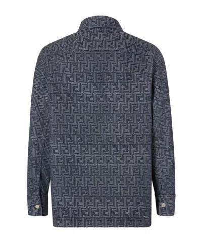 Fendi Giubbino In Denim Ricamato Uomo In Blue