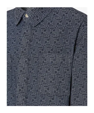 Fendi Giubbino In Denim Ricamato Uomo In Blue