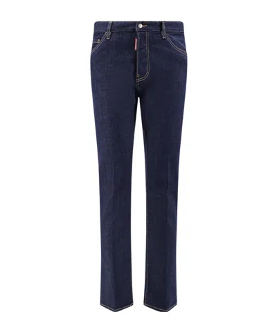 Dsquared2 Blue Jeans With Belt Loops And Logo Patch On The Rear In Blue