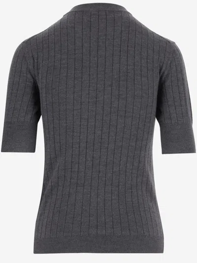 Bottega Veneta Women Ribbed Knit Cropped Top In Gray