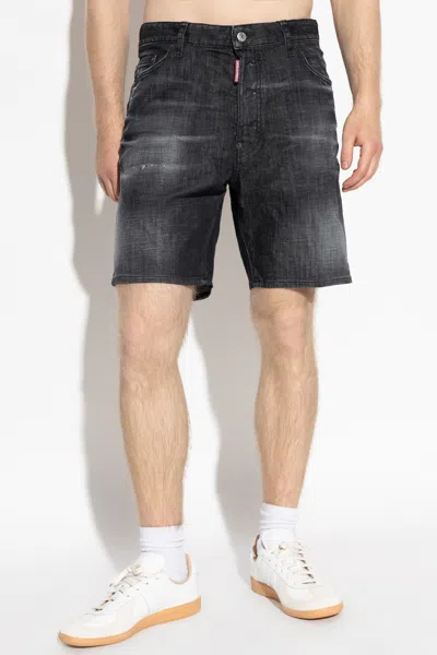 Dsquared2 Straight Denim Bermuda Shorts In Black