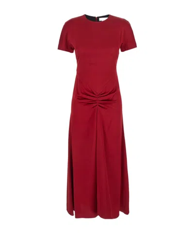 Victoria Beckham Fuchsia Pink Midi Dress With Gathered Waist In Red