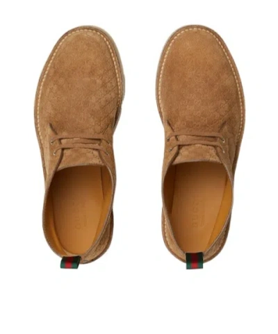 Gucci Lace-up Suede Ankle Boots With Pull Tab In Nude