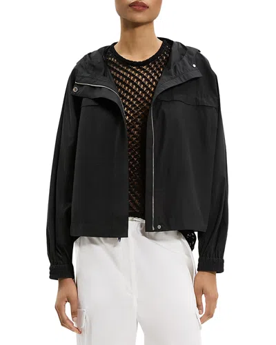 Theory Hooded Gathered Cotton-blend Shell Jacket