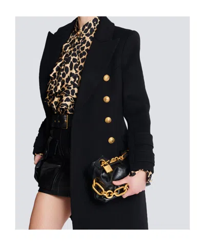 Balmain Sync Black Mini Handbag With Chain-link And Logo Plaque In Leather Woman In Black