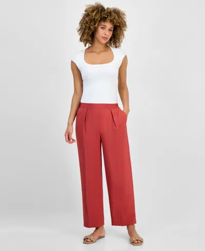 Anne Klein Pleated Pull-on Wide Leg Pants In Red