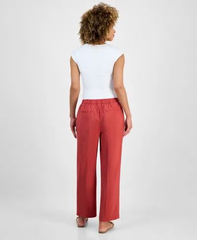 Anne Klein Pleated Pull-on Wide Leg Pants In Red