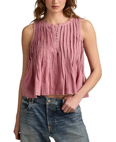Lucky Brand Women's Pintuck Henley Tank In Pink