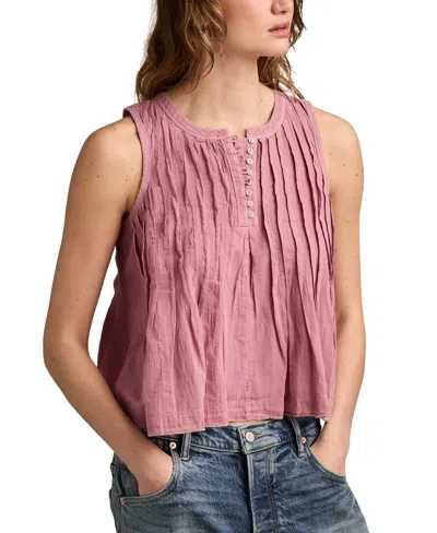 Lucky Brand Women's Pintuck Henley Tank In Pink