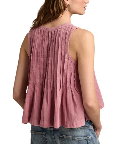 Lucky Brand Women's Pintuck Henley Tank In Pink
