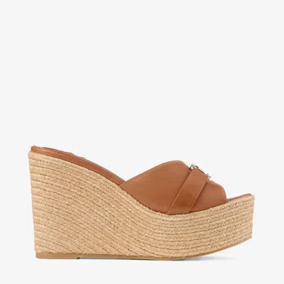 Jimmy Choo Leather Espadrille Sole Wedges With Wedge Heel In Neutral