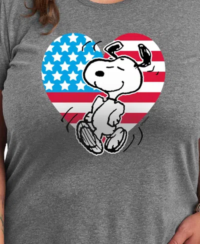 Hybrid Apparel Plus Size Peanuts Snoopy American Flag Heart Graphic T-shirt In Gray