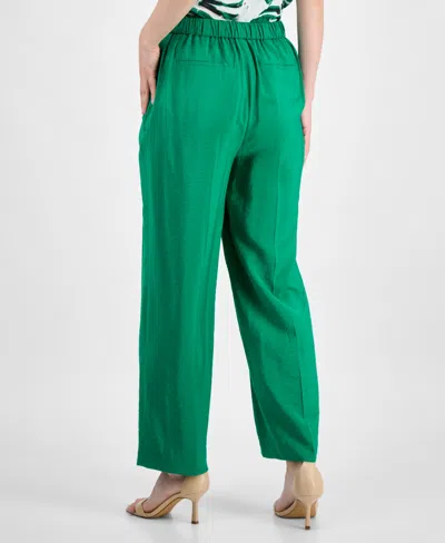 Anne Klein Pleated Pull-on Wide Leg Pants In Green