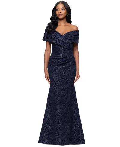 Betsy & Adam Petite "dolly" Jacquard Off The Shoulder Floor Length Dress