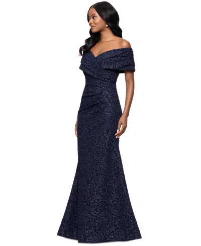 Betsy & Adam Petite "dolly" Jacquard Off The Shoulder Floor Length Dress