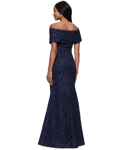 Betsy & Adam Petite "dolly" Jacquard Off The Shoulder Floor Length Dress