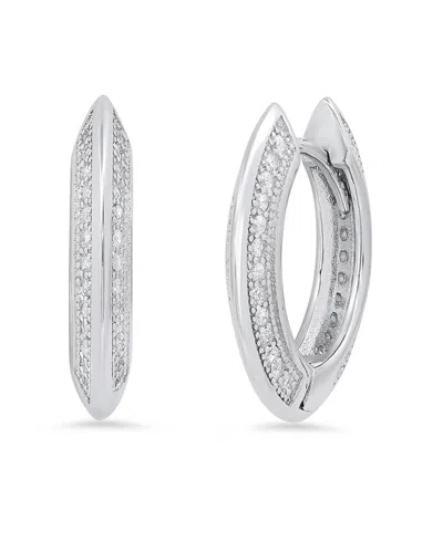 Steeltime Women's Sterling Silver And Simulated Diamonds Flat Huggie Earrings