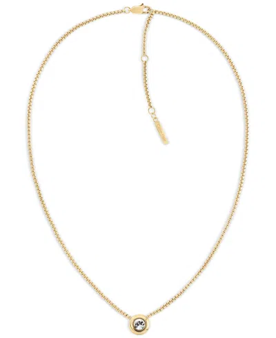 Calvin Klein Gold-tone Stainless Steel Cubic Zirconia Twisted Bezel Pendant Necklace, 16" + 2" Extender