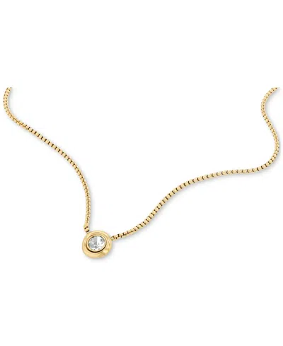 Calvin Klein Gold-tone Stainless Steel Cubic Zirconia Twisted Bezel Pendant Necklace, 16" + 2" Extender