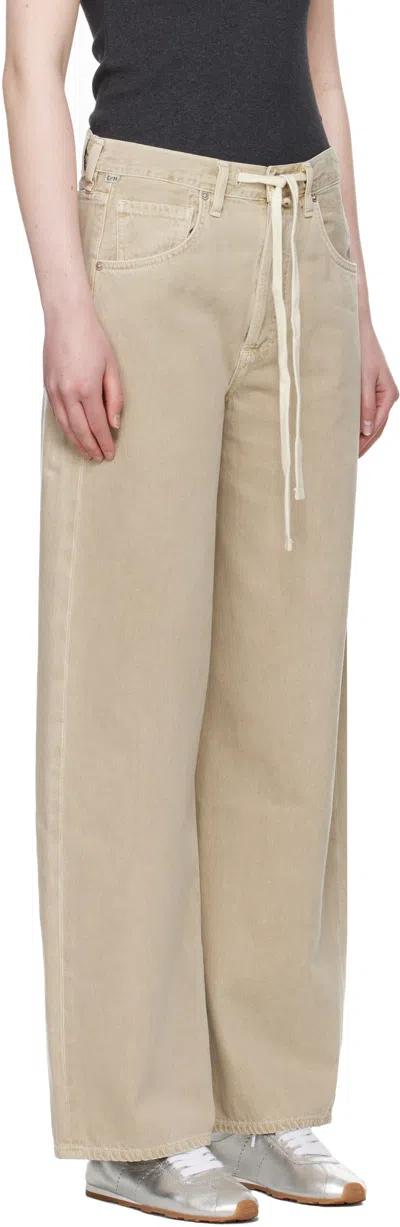 Citizen Of Humanity Brynn Drawstring Rigid Low-rise Wide-leg Jeans In Neutral
