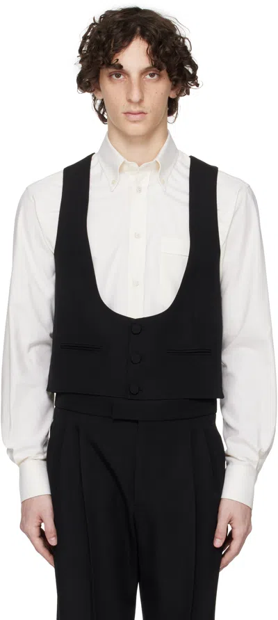 Valentino Black Wool Grain De Poudre Slim Fit Vest