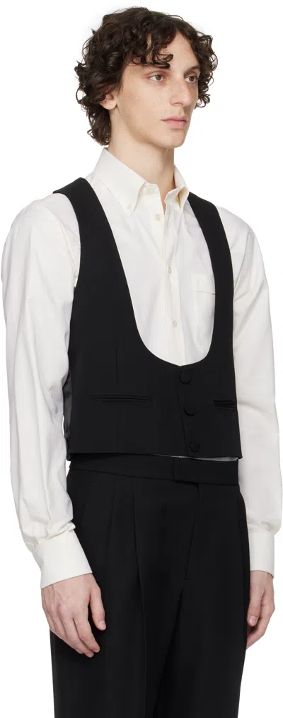 Valentino Black Wool Grain De Poudre Slim Fit Vest
