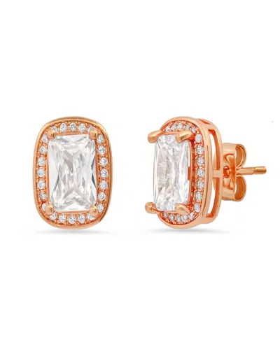 Steeltime Women's 18k Rose Gold Plated Brass Simulated Emerald Cut Diamonds Stud Earrings