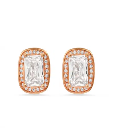 Steeltime Women's 18k Rose Gold Plated Brass Simulated Emerald Cut Diamonds Stud Earrings