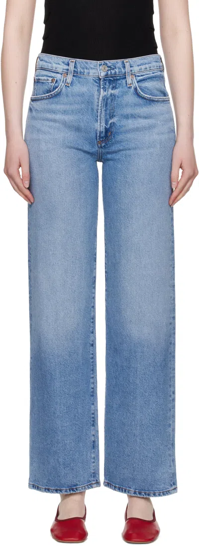 Agolde Franka Pleated High-rise Wide-leg Jeans In Blue