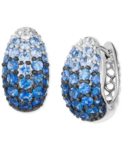 Le Vian Denim Ombre (3-1/4 Ct. T.w.) & White Sapphire (1/4 Ct. T..w) Dome Cluster Hoop Earrings In 14k White