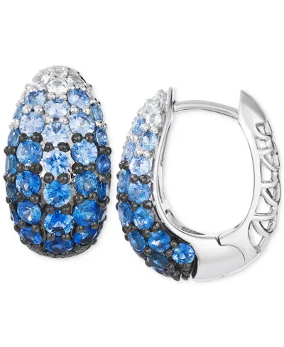 Le Vian Denim Ombre (3-1/4 Ct. T.w.) & White Sapphire (1/4 Ct. T..w) Dome Cluster Hoop Earrings In 14k White