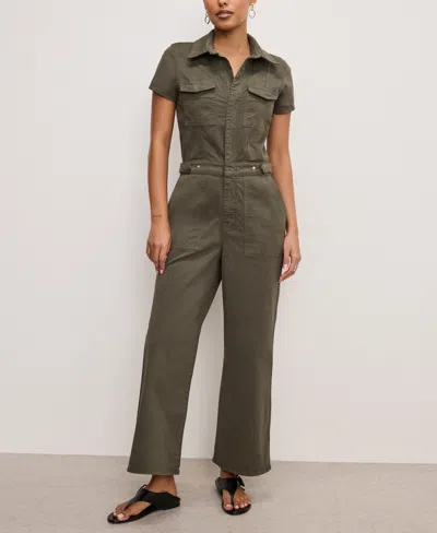 Good American Good Khaki Good Cotton Twill Jumpsuit With Stretch In Green