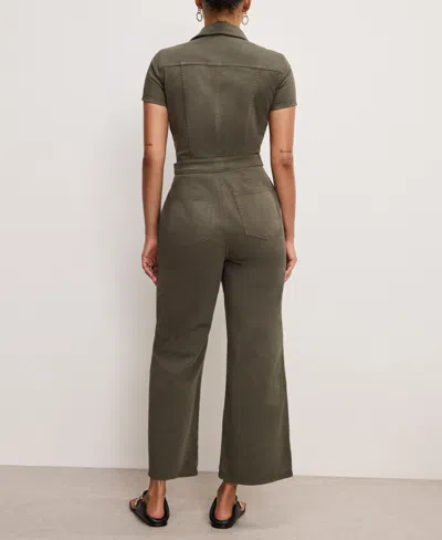 Good American Good Khaki Good Cotton Twill Jumpsuit With Stretch In Green