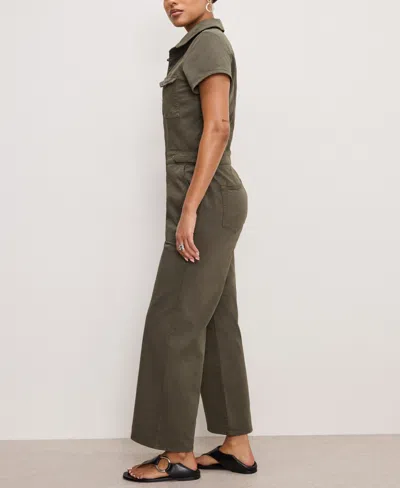 Good American Good Khaki Good Cotton Twill Jumpsuit With Stretch In Green