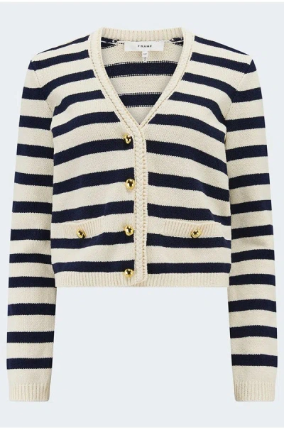 Frame Womens Harbor Stripe-print Knitted Cotton-blend Cardigan Navy Multi In Black