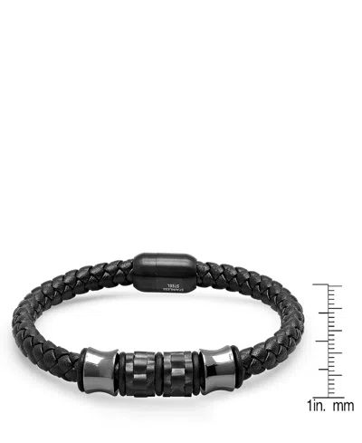 Steeltime Men's Black Braided Leather And Black Ip Stainless Steel Bracelet