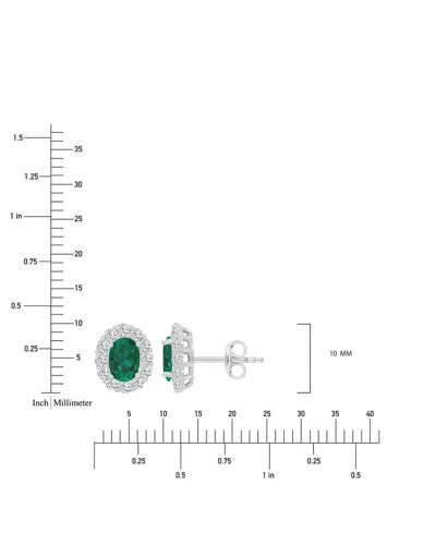Macy's Cubic Zirconia Green Stone Oval Halo Stud Earrings In Sterling Silver