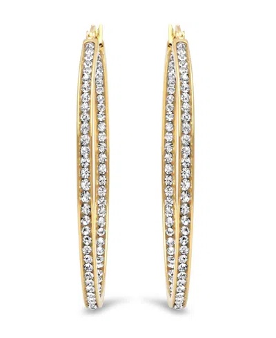 Steeltime Women's Stainless Steel In And Out Simulated Diamond Hoop Earrings