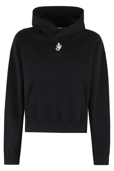 Jw Anderson J. W. Anderson Cropped Black Hoodie With Subtle Branding And Relaxed Fit In Black