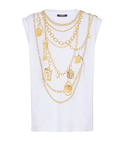 Balmain Chain Print Sleeveless Crew Neck Top