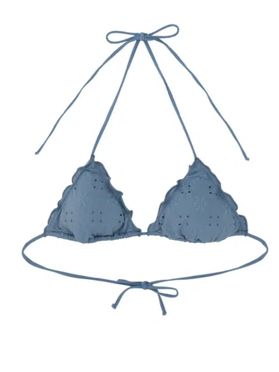 Mc2 Saint Barth Embroidered-eyelet Ruffled-details Bikini Top In Blue