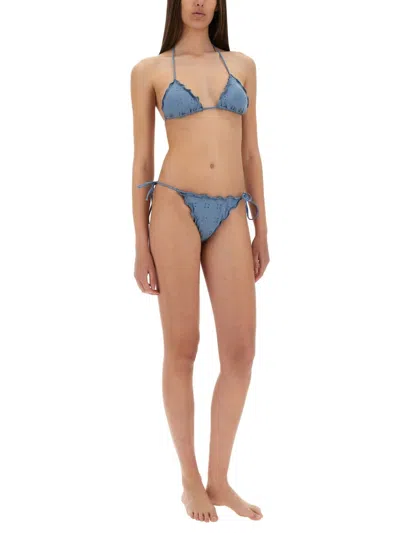 Mc2 Saint Barth Embroidered-eyelet Ruffled-details Bikini Top In Blue