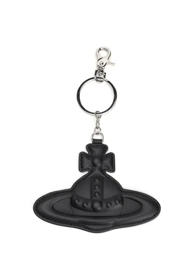 Vivienne Westwood Leather Orb Keyring In Black