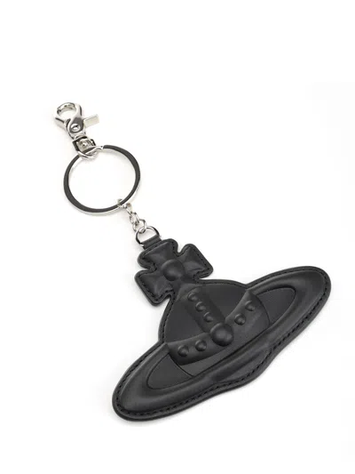 Vivienne Westwood Leather Orb Keyring In Black