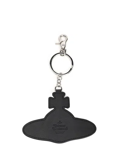Vivienne Westwood Leather Orb Keyring In Black