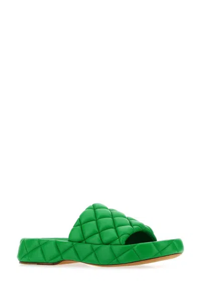 Bottega Veneta Dark Green Leather Padded Slides